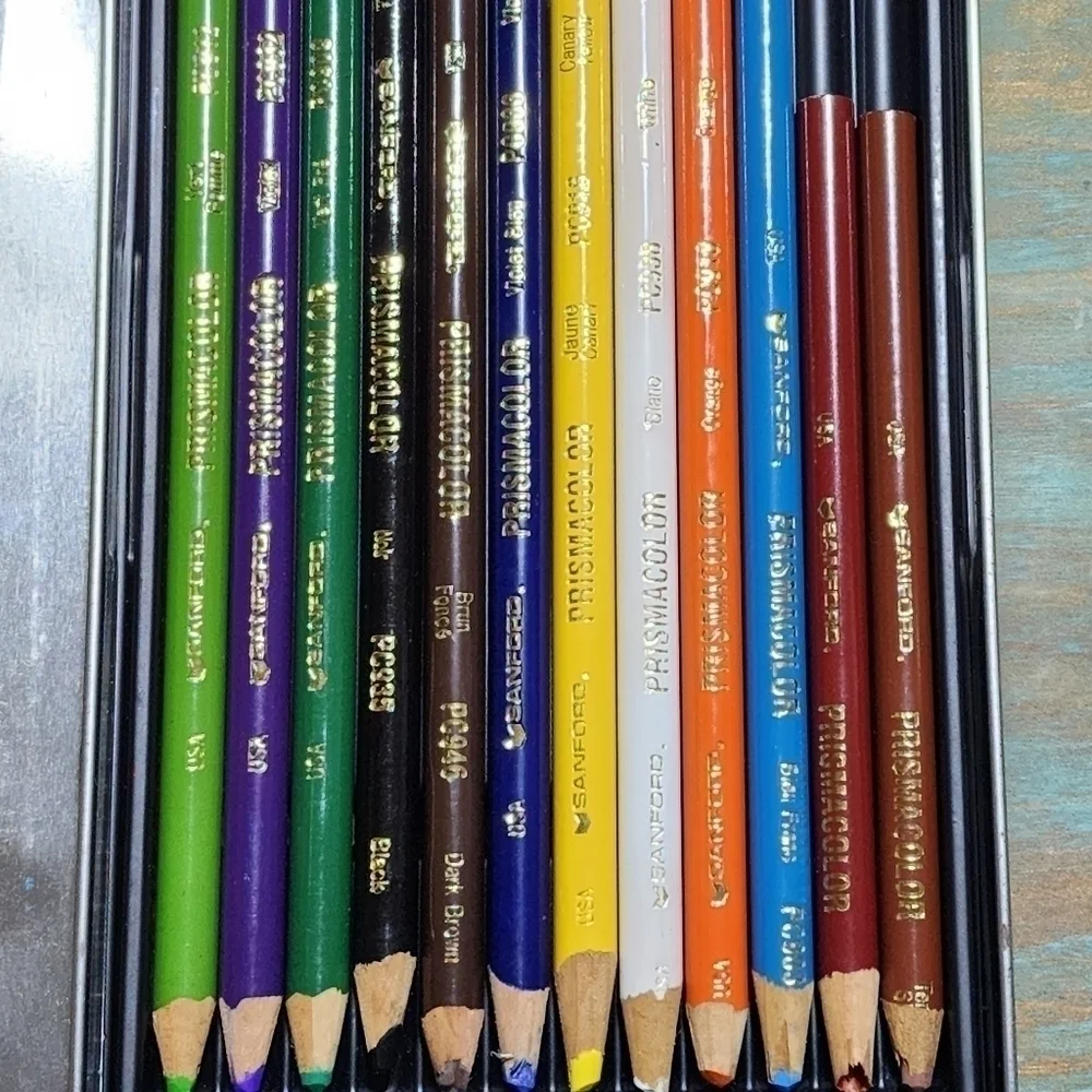 VTG Prismacolor premier set of 12 colored pencils with bonus art stix in tin